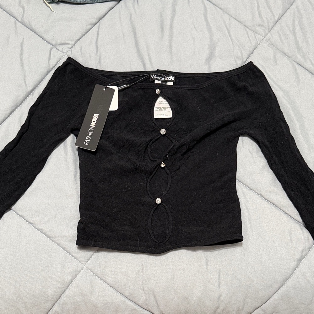 Fashion Nova Off-Shoulder Black Long Sleeve Top